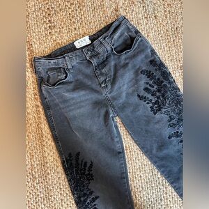 Free People Embroidered Floral Black Jeans